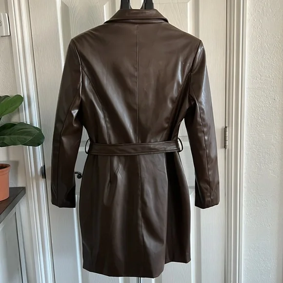 Brown Faux Lether Jacket by egreis size M - Picture 3 of 17